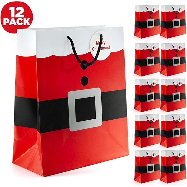 Prextex Santa Clause Suit Medium Gift Bags Bags - 12 Piece Pack