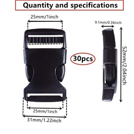 HUAZIZ Pack of 30 Plastic Click Fastener Clip Fastener Buckle for 25 mm Webbing Replacement Buckle Repair, Sewing Accessories, Side Buckle, Black, Pack of 30 click fasteners, 55 mm x 30 mm