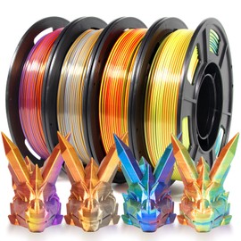 iSANMATE 3D Printer Filament, Tri-Color PLA Filament 1.75mm Bundle, Color Changing PLA Rainbow Filament, Coextrusion Silk PLA +/- 0.03 mm, 250g x 4 Spool