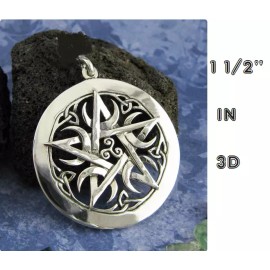 Fashion Jewelry Big CELTIC PAGAN WITCH WICCA PENTAGRAM charm on DIAMOND Cut 925 Silver 24" chain