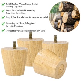 sourcing map Wood Furniture Legs, 2 Inch Sofa Legs Round Solid Wood Couch Legs Wood Color Modern Replacement Feet for Armchair Recliner Coffee Table Dresser Set of 4