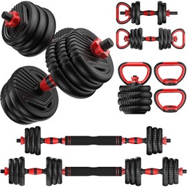 Adjustable Dumbbell Set, 10/20/30/45/70/90lbs Free Weight Set with Connector, 4 in1 Dumbbells Set Used as Barbell, Kettlebells, Push up Stand, Fitness Exercises for Home Gym Suitable Men/Women