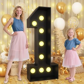 Froova 1 Light Up Number 4FT, Large Number 1 Marquee with Lights Mosaic Numbers for 1st Birthday Decorations, Big Black Foam Board Sign Cardboard 4 Feet Tall DIY Frame Pre-Cut Foam Board Anniversary