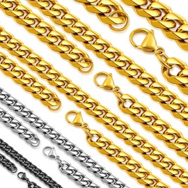 Hoyazvet Men's Necklace Cuban Link Chain 7mm 28 Inch Hip Hop Golden Chains