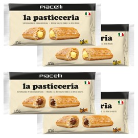 Piacelli La Pasticceria Puff Pastry Roll with Piacelli Sticker - Pastry Snacks Filled with Smooth Hazelnut & Custard Cream- Enjoy the Rich Taste of Traditional Italian Cookies in Every Flaky Bite- 4 Pack