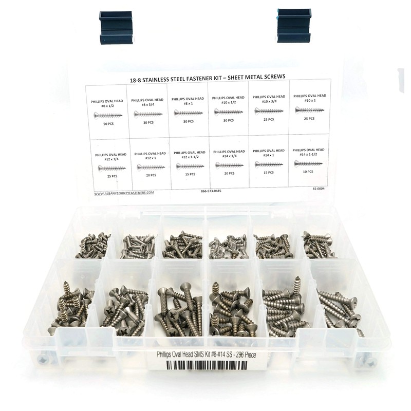 Stainless Steel Phillips Oval Head Sheet Metal Screw Kit -