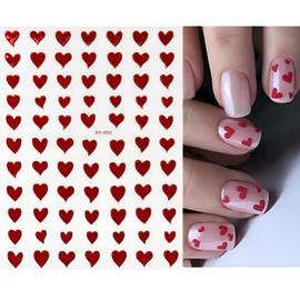 12 Sheets Valentines Day Nail Stickers 3D Self-Adhesive Valentines Nail Decals for Nail Art Heart Nail Art Stickers Black White Aurora Gold Pink Red Nail Supplies for Women Nail Decorations