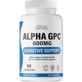 Vibrant Naturals Alpha GPC 99% Choline Brain Supplement for Enhanced Acetylcholine Production, Promotes Cognitive Health, Non-GMO, Gluten-Free, 90 Vegetarian Capsules, Made in Canada