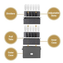 China Cup Storage Chest with 2 layers of storage featuring a inner case for extra protection - Quilted Fabric Container Can Hold 48 Coffee Cups or Mugs - 19" x 13" x 12"H - Gray