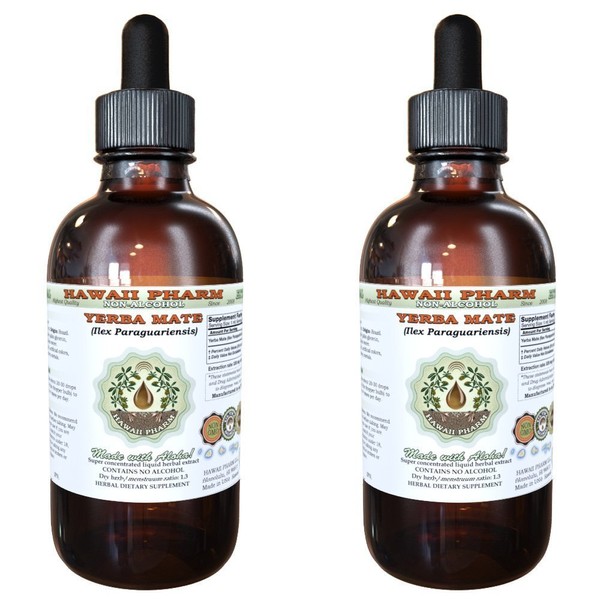 Yerba Mate Alcohol-Free Liquid Extract, Organic Yerba Mate (Ilex Paraguariensis) Dried Leaf Glycerite Natural Herbal Supplement, Hawaii Pharm, USA 2 fl.oz
