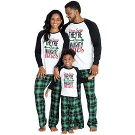 IFFEI Matching Family Pajamas Sets Christmas PJ's Letter Print Top and Plaid Bottom Sleepwear Jammies Men: M