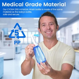 CYOUH CYOUH Neti Pot Sinus Rinse Bottle Nose Wash Cleaner Pressure Rinse Nasal Irrigation for Adult & Kid BPA Free 260 ML with 60 Nasal Wash Salt Packets and Sticker Thermometer(Blue)