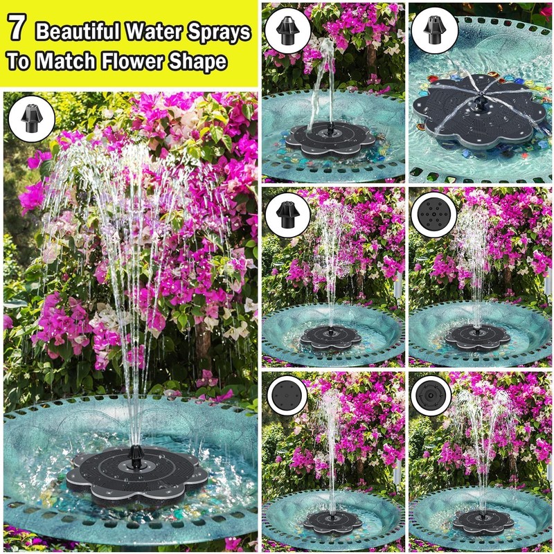 SZMP Solar Fountain Pump with 2000mAh Battery & RGB Light