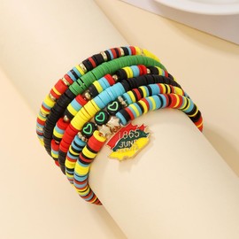 COLORFUL BLING Holiday Heishi Surfer Bracelet Set for Women Men Juneteenth Beaded Stretch Bracelet Black History African Vinyl Disc Clay Stackable Charm Bracelets Boho Summer Beach Jewelry ﻿-Style 2