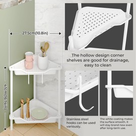3 Tier Corner Shower Caddy Standing Floor Standing Corner Shower Caddy Organizer Shower Table Plastic Metal Splicing Shelf Storage Rack for Bathroom White- Rustproof