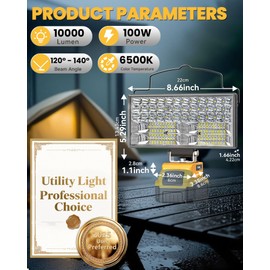 Ecarke Led Work Light Compatible with DeWALT 20V, Ecarke Led Flood Light, 100W 10000LM Cordless Work Light with Low Voltage Protect for Car Repairing, Inspection Job Site & Security Lighting, Outdoor