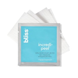 Bliss That Incredi Peel Glycol Reforming Facial Pads - 15 ct Single Step to Exfoliate and Brighten Targets Fine Lines and Discoloration Travel Friendly Vegan Not Tested on Animals Fragrance Free / 블리스 댓 인크레디 필 글리콜 리포싱 페이셜 패드 - 15 ct 각질 제거 및 미백을 위한 싱글 스텝 잔주름과 변색 표적 여행 친화적 비건 동물 실험을 하지 않음 Fragrance Free