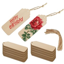 DOKLY Wooden Blank Bookmarks, Wooden Craft Bookmark, 50 Pcs Blank Unfinished Wood Bookmarks and 50 Pcs Rope for Reading, Christmas, Wedding, Birthday