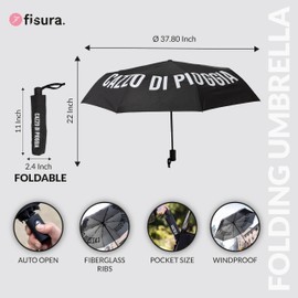 Fisura – Original Foldable Umbrella with Italian message. Small Automatic Women's Umbrella. Travel Size. Wind-Resistant. 96 cm Diameter When Opened