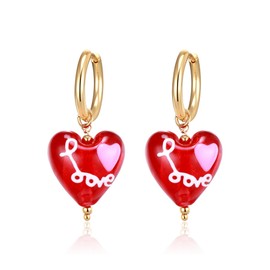 Flyonce Italian Glass Heart Earrings Red Love Drop Dangle Hoop for Women Jewelry