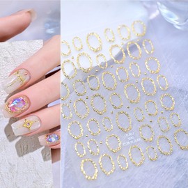 Gold Nail Art Stickers 5D Embossed Nail Stickers Circle Hollow Nail Decals Geometric Frames for Nails Designs Self-Adhesive Nail Art Supplies for Women Girls Summer DIY Manicure