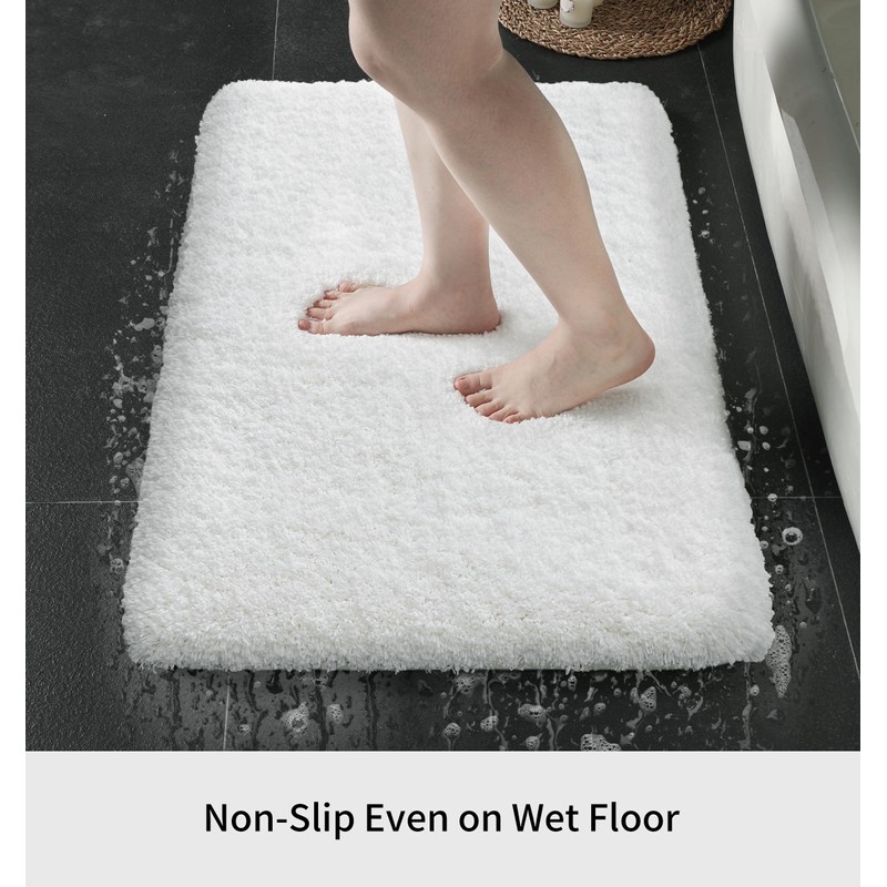 Disolla White Bathroom Rug 20x32 Non Slip Fluffy Bath Mat