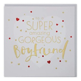 Clintons: Boyfriend Gold Type & Large Heart Birthday Card, 159x159mm 1166172 multi