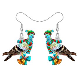 BAMAY Acrylic Fun Pigeon Earrings Dangle Cute Dove Bird Pirate Jewelry Christmas Birthday Gifts for Women (Christmas Green)