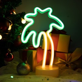 ENUOLI Palm Tree Lights Neon Signs,LED Coconut Tree Neon Light for Bedroom,Battery/USB Powered Palm Tree Night Lamp with Holder Base for Kids Room Bar Christmas Birthday Wedding Party