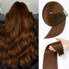 Human Hair Tape in Extensions Chestnut Brown Mixed Dark Auburn