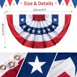 3 Pack American Flag Bunting 2x4 Ft, Pleated Half Fan Flag for USA 4th of July Decorations Outdoor & Memorial Day Decor, Bunting Banner Patriotic Decorations for Porch, Eaves, Garden