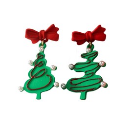 Bowknot Xmas Tree Red Green Dangle Earrings for Women Hypoallergenic Lightweight Asymmetric Christmas Statement Charms Drop Dangling Stud Earrings Fashion Cute Xmas Holiday Festival Decor Jewelry for Her