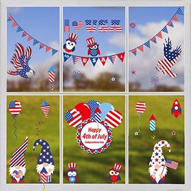 4th of July Window Clings,9 Sheets Independence Day Decor,July Fourth Patriotic Decorations for Home School Office(Multicolor)