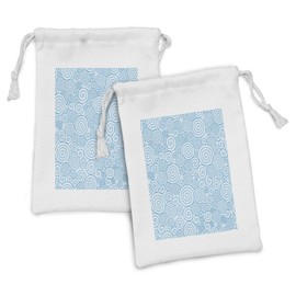 Ambesonne Blue and White Fabric Pouch Set of 2, Abstract Swirls Ocean Sea Inspired Pattern in Modern Hand Drawn Style, Small Drawstring Bag for Toiletries Masks and Favors, 9" x 6", Blue and White