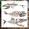 Fish Skeleton Stencil, 5.5 x 5.5 Inches, Reusable Template for