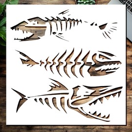 Fish Skeleton Stencil, 5.5 x 5.5 Inches, Reusable Template for DIY Fishing Art, Marine Decor and Craft Projects