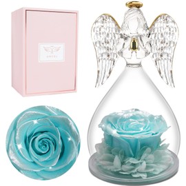 Eternal Rose Angel Figurine Gifts for Women, Birthday Gift for Mum, Eternal Flower Angel Glass Dome, Real Rose Gifts for Mother, Grandma, Girlfriend for Christmas, Valentine's Day, Mother's Day