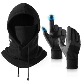 OZERO Winter Ski Mask Gloves Set: Balaclava Face Mask Windproof Warm - Mens Touchscreen Anti-Slip Glove for Riding Cycling Motorcycle Hunting Medium