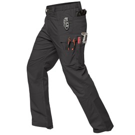 MANSDOUR Men's Stretch Work Pants Waterproof Ripstop Flex Cargo Pants Lightweight Construction Workwear Utility Pants Regular Fit EDC Outdoor Hiking Military Tactical Pants Black