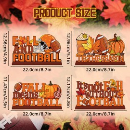 4Pcs Fall Decorations, Fall Football Theme Wooden Table Centerpiece, Gnome Pumpkin Maple Tabletop Signs for Football Game Day Party Fall Thanksgiving Party Supplies