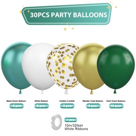 Green White Balloons, 30PCS Green Gold Balloons, Gold Confetti Balloons 12inch Dark Green Metallic Gold Green Latex Balloons for Helium Party Balloons for Birthday Party Wedding Baby Shower Decoration