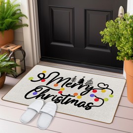 WTOGQ Merry Christmas Lights Door Mat, New Home Holiday Tree Welcome Mat, Winter Seasonal Front Door Mat Indoor Outside Entrance, Christmas Decorations Decor Doormats 17X29 Inch