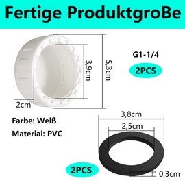 QZKJQDD G1-1/4 PVC Thread Cap, Screw Connection Cap PVC Round Female Thread Hose Connector, Sealing Cap Female Thread, with Rubber Seal, for Sealing Connections and Pipe Ends (Pack of 2)