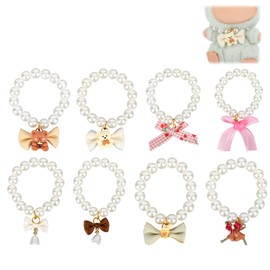 Goktvai 8pcs Bow Pearl Necklace for 6.69in Doll, 8 Styles Cute 17cm Doll Outfit Decoration Mini Chain Necklace Charm Jewelry Accessories for Mini Dolls
