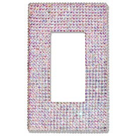 NEU Screwless AB Color Bling Rhinestones Shiny Mid-Size Decorator Wall Plates Outlet Cover, 1 Gang for Light Switch, Sensor, GFCI