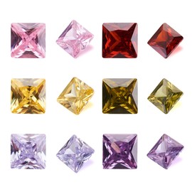 Cheriswelry 50pcs Square Cubic Zirconia Stone Loose CZ Stones 3x3mm Pointed Back Cabochons Mixed Colors for Jewellry Crafts Making Embellishment
