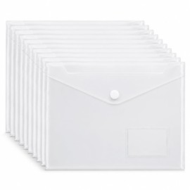 10 Pack Clear Folders for Documents Plastic Folders with Label Pockets, Waterproof Poly File Folders, Plastic Envelopes with Hook and Loop Closure, Letter Size/A4 for Teacher School Office Home