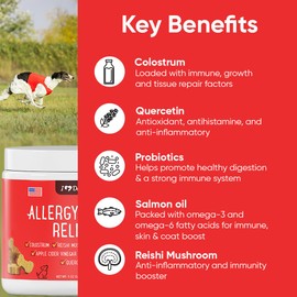 iHeartDogs Allergy & Itch Relief for Dogs with Salmon Oil, Quercetin, Colostrum, Antioxidants and Probiotics - 90 Count