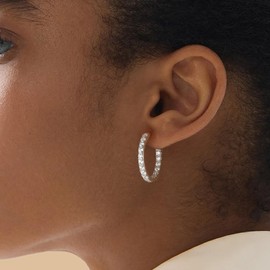 925 Sterling Silver Medium Hoop Earrings Shiny Round Cubic Zirconia Earring Hoops for Women