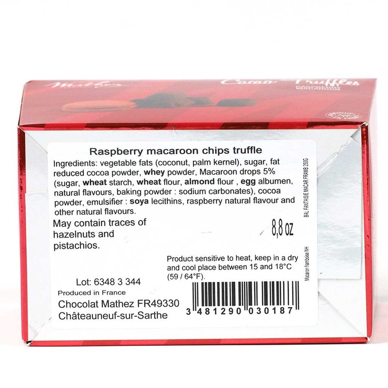 Mathez French Chocolate Truffles with Raspberry Macaron Chips, 8.8oz Box